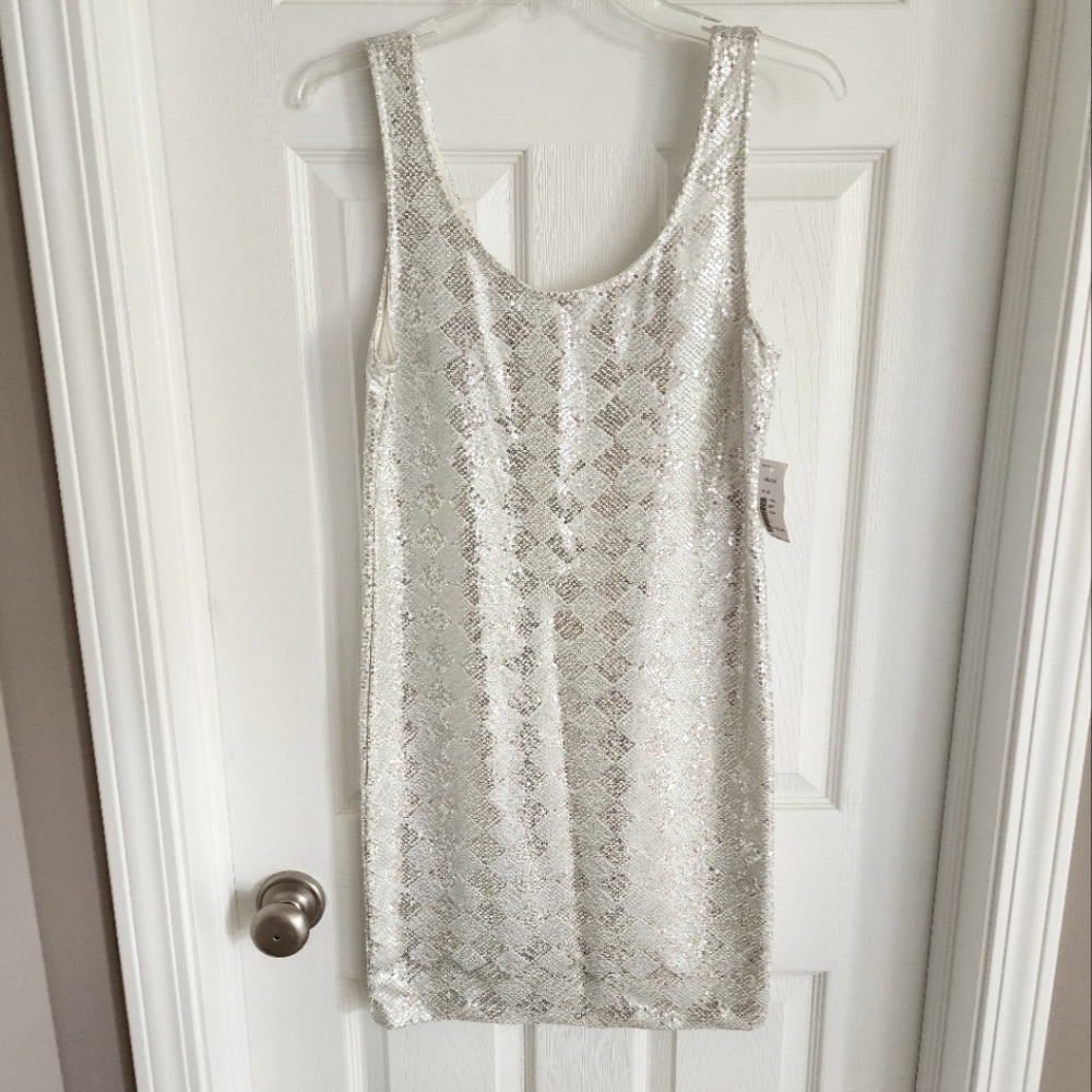 NWT Sequin Dress White & Silver Size L